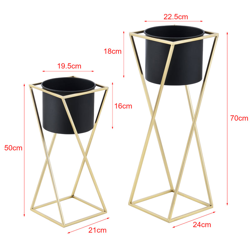 Croquis coté Lot de 2 Supports de Plantes Mons Doré Noir [en.casa]
