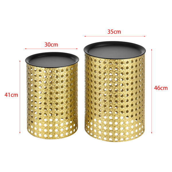 Lot de 2 Tables Basses Theux Rondes Différentes Tailles Noir Doré [en.casa]
