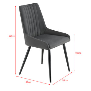 Chaise de salle à manger Alford Lot de 2 chaises 83x52x59cm Aspect velours Gris foncé en.casa