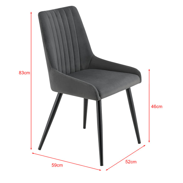 Chaise de salle à manger Alford Lot de 2 chaises 83x52x59cm Aspect velours Gris foncé en.casa