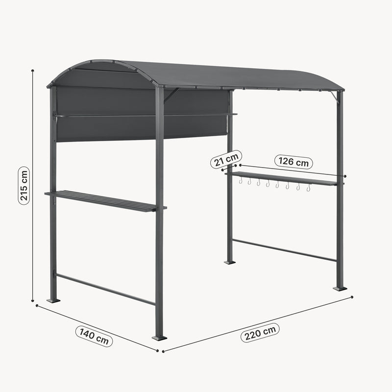 Croquis coté Tonnelle de Barbecue Pyrgos 215 x 220 x 140 cm Anthracite Gris Foncé [en.casa]