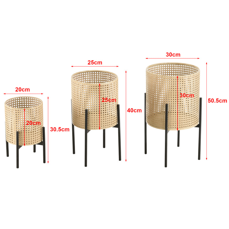 Croquis coté Lot de 3 Supports de Plante Walhain Métal Tailles Différentes Noir Sable [en.casa]