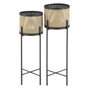 Lot de 2 Supports de Plante Colfontaine Métal Tailles Différentes Noir Sable [en.casa]