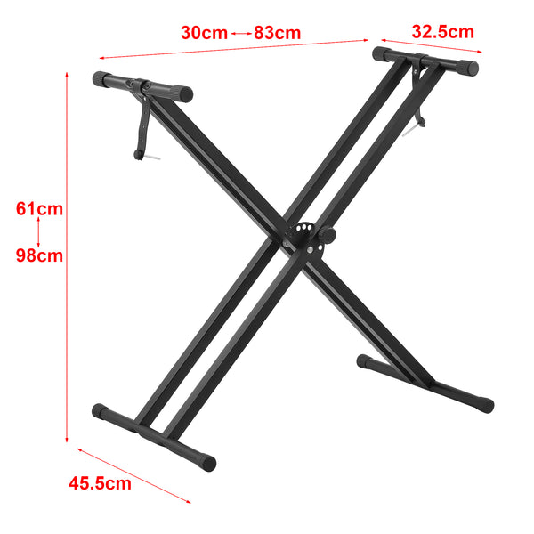 Support Double pour Clavier à Sangles Troués avec Banquette Stand Solide et Siège Pliables pour Piano Numérique Table de Mixage Hauteur et Largeur Réglables Capacité de Charge 25 kg Fer Noir [en.casa]