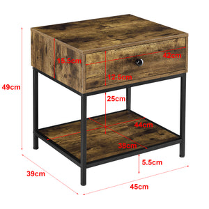 Table Basse Bjuv avec Tiroir et Étagère 49 x 45 x 39 cm Effet Bois Foncé Noir [en.casa]