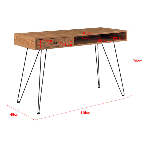 Bureau Munkfors 75x115x48cm Bois foncé/Noir en.casa