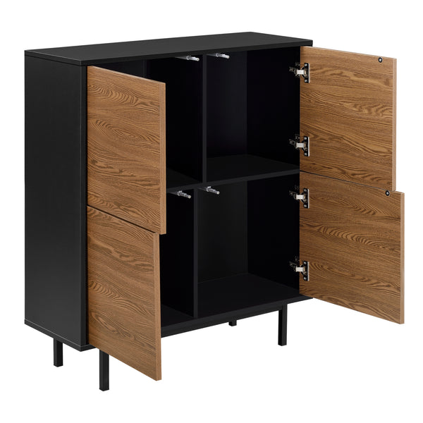 Commode Gnosjö à 4 Portes 93 x 80 x 30 cm Noir Effet Bois Foncé [en.casa]