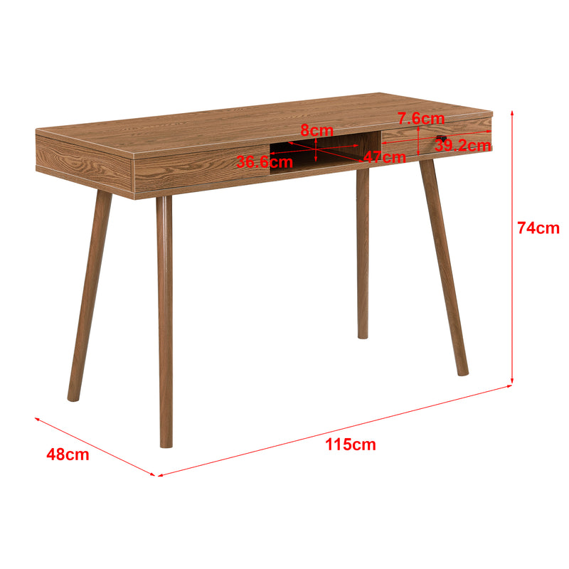 Croquis coté Bureau Habo 74 x 115 x 48 cm Effet Bois Foncé [en.casa]