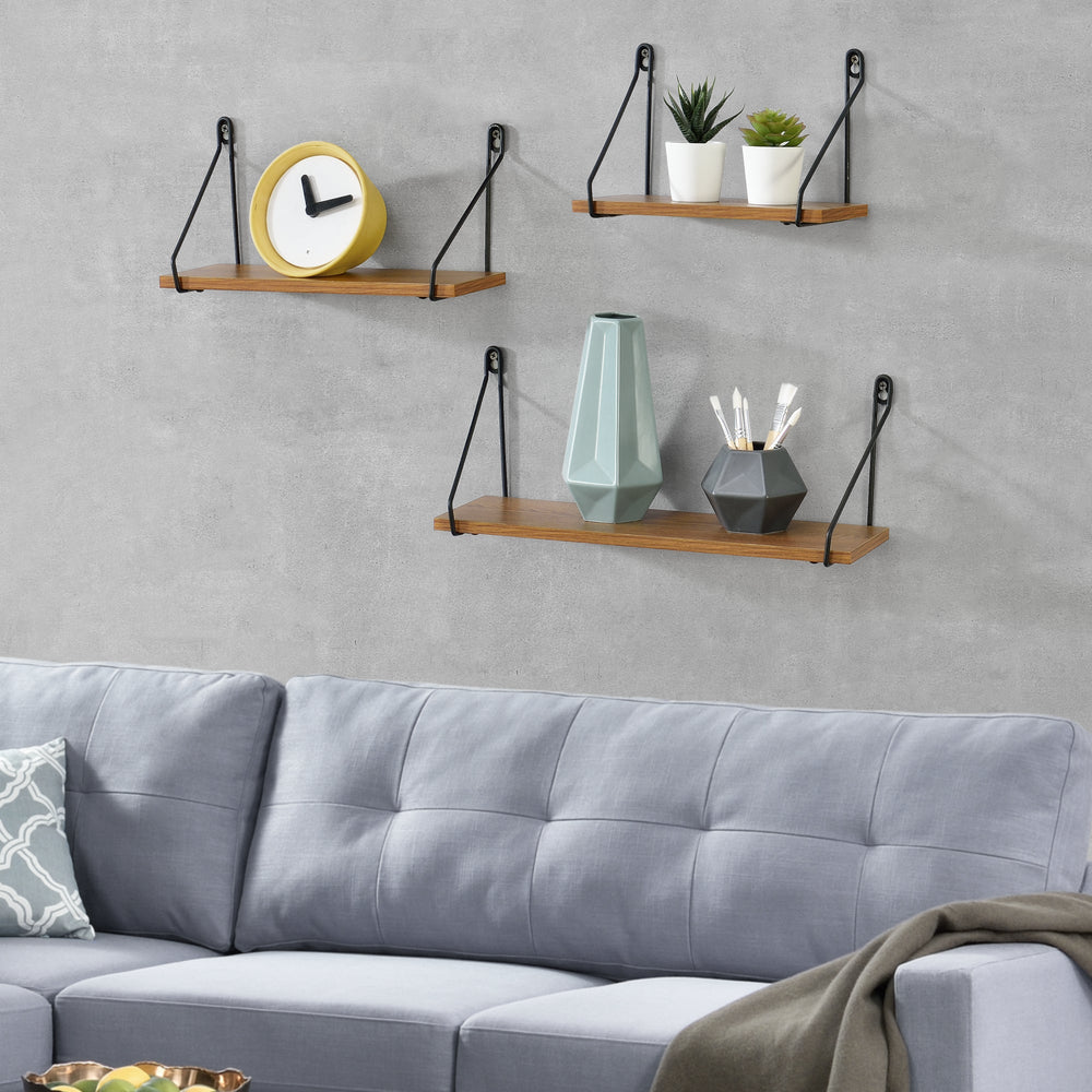 Étagère murale Randers 3 pièces différentes tailles ton bois foncé en.casa - premiumXL