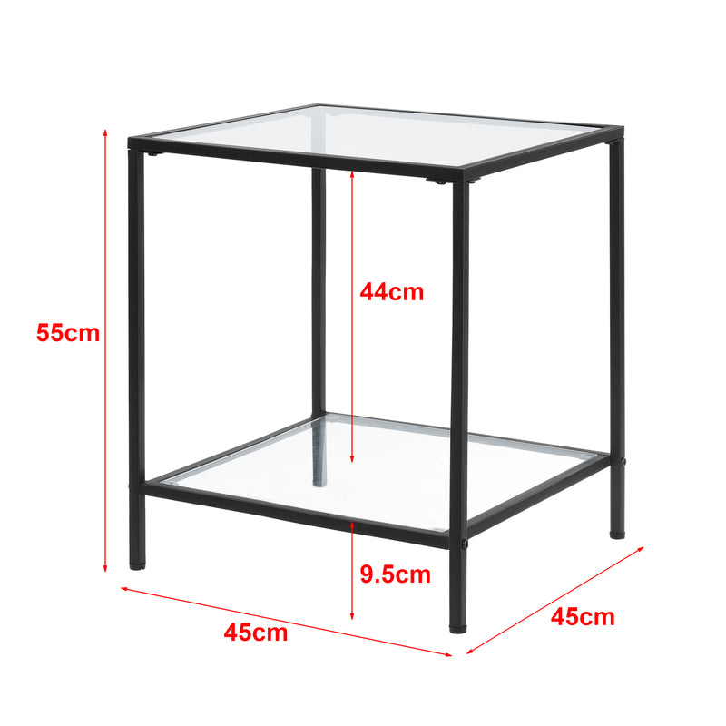 Croquis coté Table d'Appoint Norrtälje 55 x 45 x 45 cm Noir Transparent [en.casa]