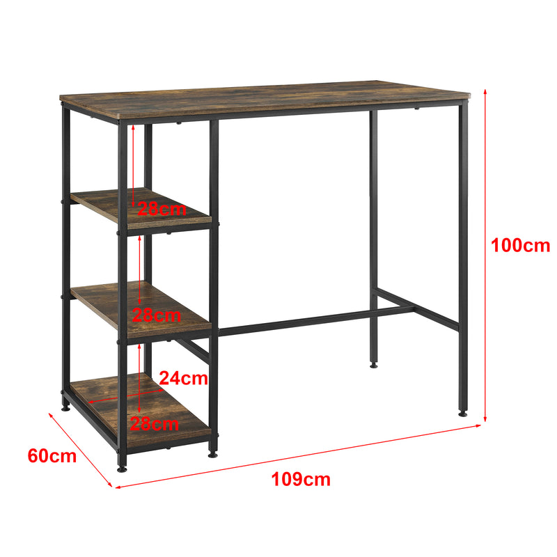 Croquis coté Table de Bar Växjö 3 Étagères 100 x 109 x 60 cm Noir Effet Bois Foncé [en.casa]