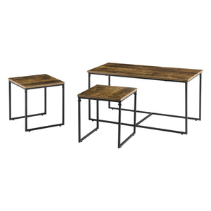 Set de 3 tables gigognes Haparanda Effet bois foncé Noir mat [en.casa]