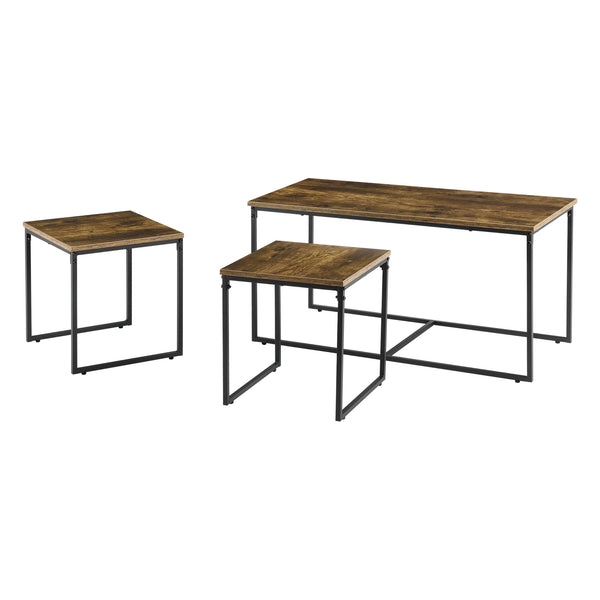 Set de 3 tables gigognes Haparanda Effet bois foncé Noir mat [en.casa]