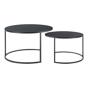 Lot de 2 Tables Basses Korenica Rondes Gigognes Noir [en.casa]