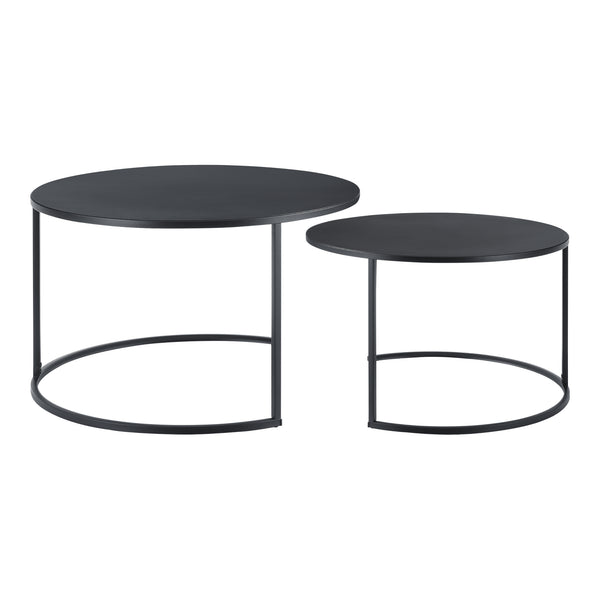 Lot de 2 Tables Basses Korenica Rondes Gigognes Noir [en.casa]