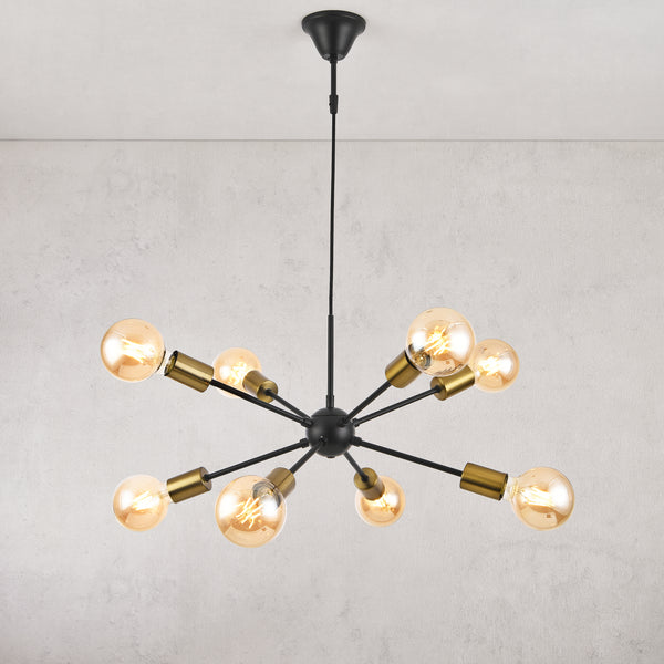 Suspension Amiens 8 flammes E27 Noir / Couleur laiton [lux.pro]