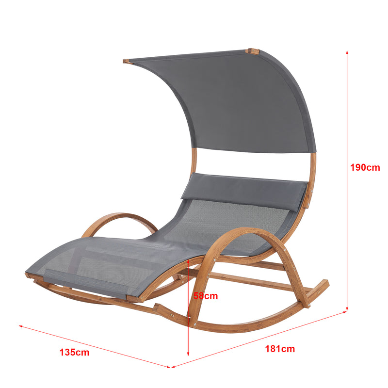 Croquis coté Fauteuil de Jardin à Bascule Kasos Mélèze Textile 181 x 135 x 190 cm [en.casa]