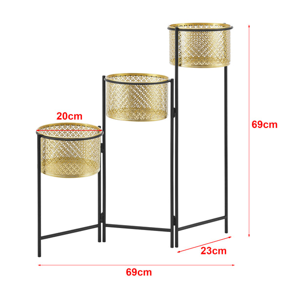 Support de plante (à 3 cache-pots) Doel pliable noir laiton [en.casa]