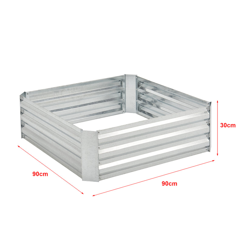 Croquis coté Carré potager Barneveld cadre sans fond en acier 90 x 90 x 30 cm argenté [en.casa]