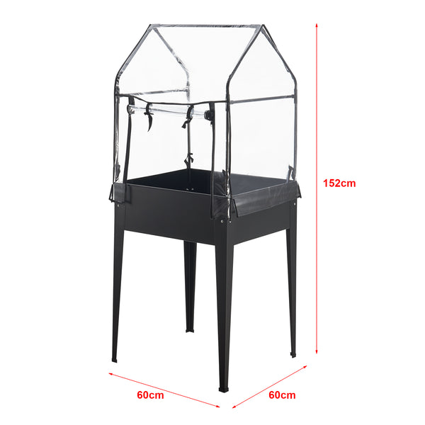 Carré potager avec serre Katwijk 60x60x152cm Acier Anthracite [en.casa]