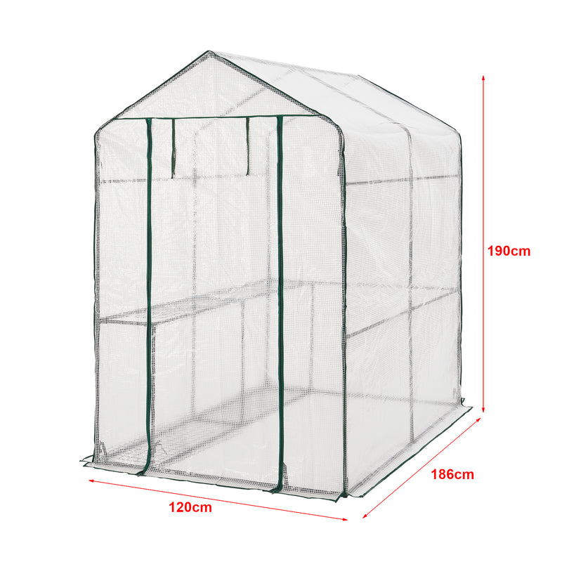 Croquis coté Serre de jardin Oosterhout en acier et polyéthylène avec étagères intégrées 120 x 186 x 190 cm [en.casa]