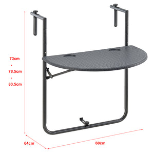 Table suspendue de balcon Cicala 84x60x64 cm Demi-circulaire Acier Gris foncé [en.casa]