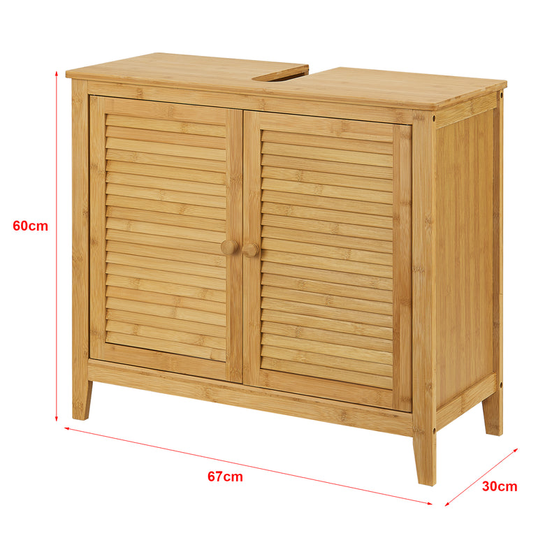 Croquis coté Meuble sous lavabo Värmdö avec 2 portes en bambou 60 x 67 x 30 cm [en.casa]