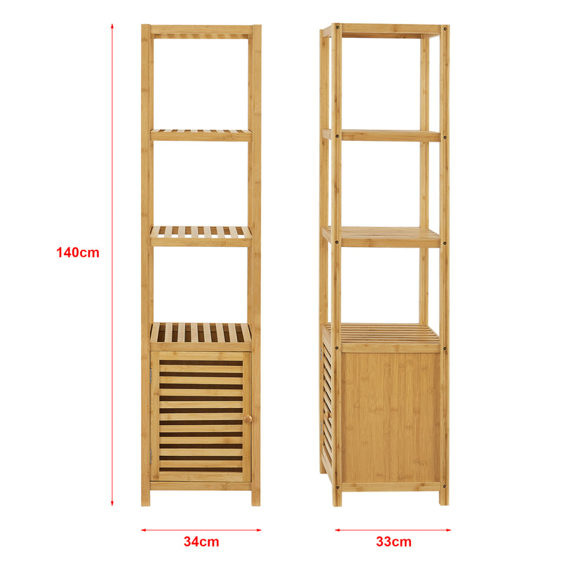 Croquis coté Étagère de salle de bain Liminka à 4 niveaux avec porte 140 x 34 x 33 cm [en.casa]