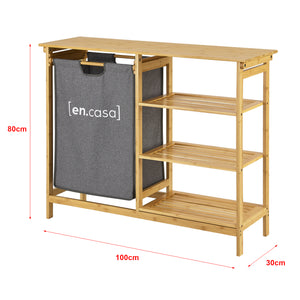 Étagère de salle de bain avec panier à linge Nousiainen Bambou 80 x 100 x 30 cm [en.casa]