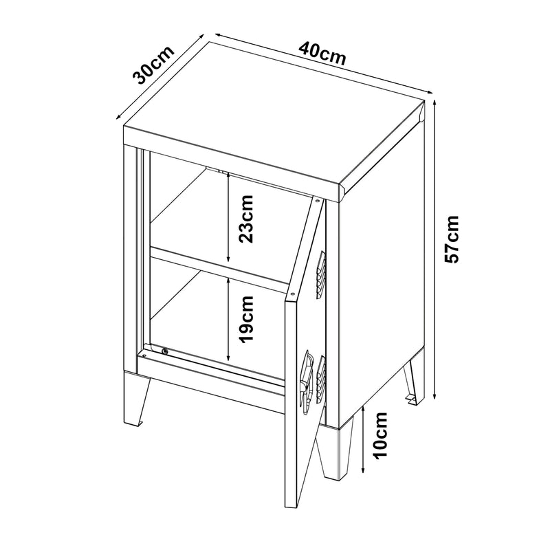 Croquis coté Table de chevet Inari en acier laminé 57 x 40 x 30 cm [en.casa]