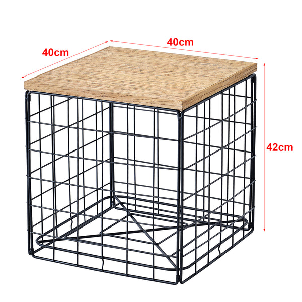 Table basse Indalsälven panier avec couvercle amovible 40 x 40 x 42 cm noir effet bois [en.casa]
