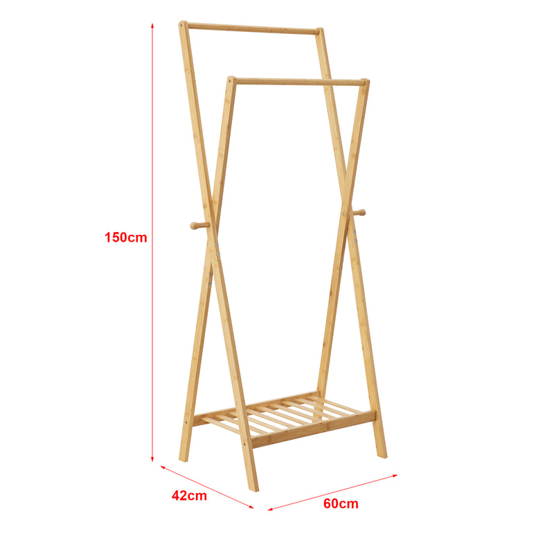 Croquis coté Portant à vêtements Keitele en bambou 150 x 60 x 42 cm [en.casa]