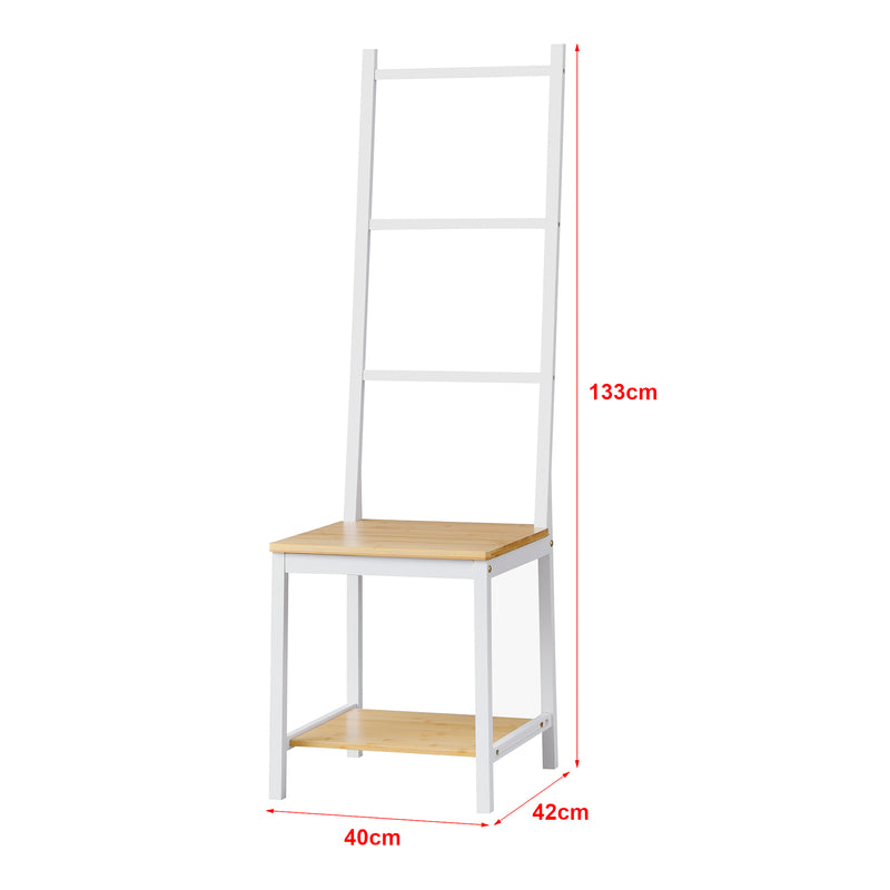 Croquis coté Valet de chambre Juuka avec 2 surfaces de rangement et 3 barres naturel blanc [en.casa]