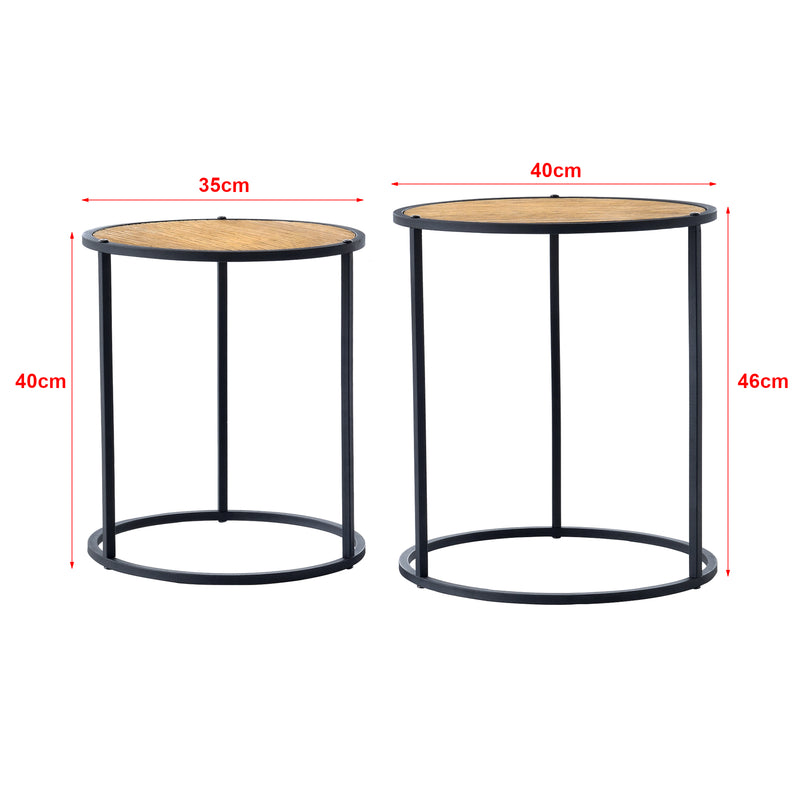 Croquis coté Set de 2 tables d'appoint Moriusaq gigognes rondes noir effet bois [en.casa]