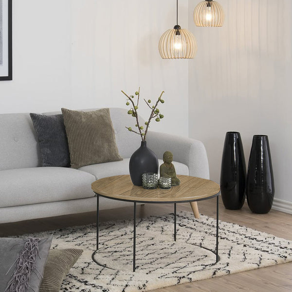 Table basse Kuhmoinen forme ronde diamètre 80 cm noir / effet bois [en.casa]