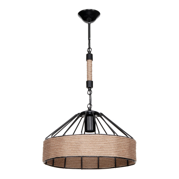 Suspension Bridgford en métal corde de jute 61 cm E27 noir / naturel [lux.pro]