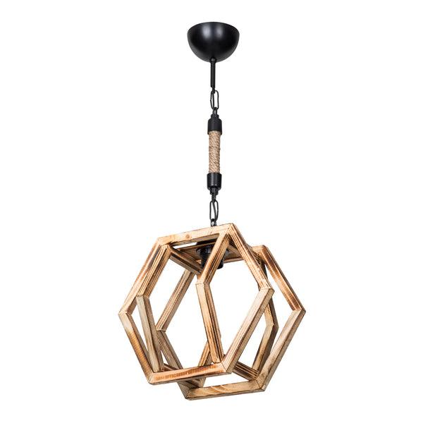 Suspension Cheltenham E27 Métal Bois massif Corde de jute Noir / Aspect bois / Couleur jute [lux.pro]