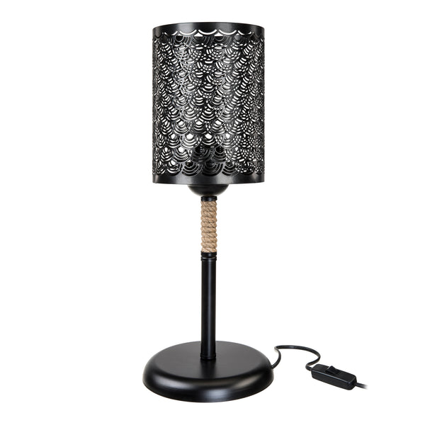 Lampe de bureau Filton en métal corde de jute 45 cm E27 noir / naturel [lux.pro]