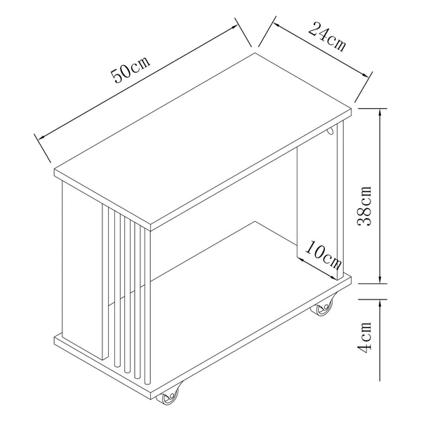 Table d'appoint rectangulaire Haarby à roulettes effet chêne / anthracite / blanc [en.casa]