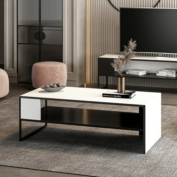 Table basse Ejby 42x120x60 cm Blanc / Noir [en.casa]
