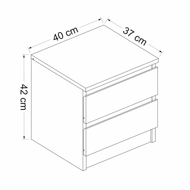 Croquis coté Table de chevet Fuglebjerg à 2 tiroirs 42 x 40 x 37 cm blanc [en.casa]