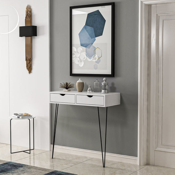 Table console Ebeltoft à 2 tiroirs 90 x 90 x 40 cm blanc / noir [en.casa]