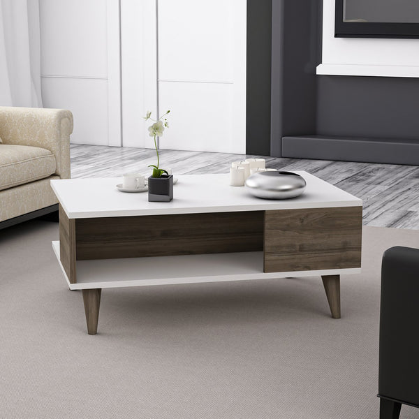 Table basse Grenaa avec tablette inférieure Blanc / aspect noyer [en.casa]