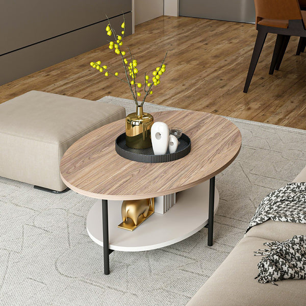 Table basse Fredericia avec tablette inférieure aspect chêne / blanc [en.casa]