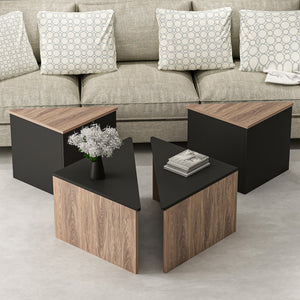 Ensemble de tables basses Frederikshavn 4 pièces aspect chêne / noir [en.casa]