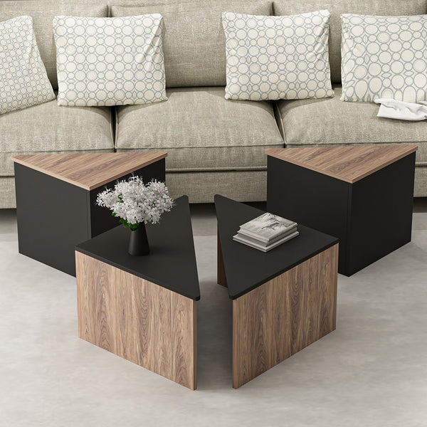 Ensemble de tables basses Frederikshavn 4 pièces aspect chêne / noir [en.casa]