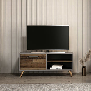 Meuble TV Helle à porte 50 x 120 x 35 cm anthracite / effet bois ancien [en.casa]
