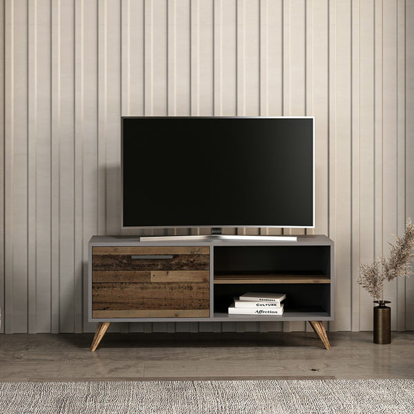 Meuble TV Helle à porte 50 x 120 x 35 cm anthracite / effet bois ancien [en.casa]