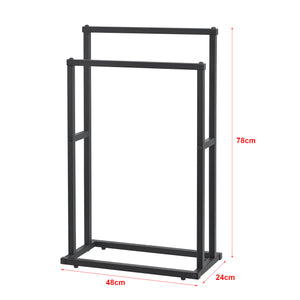 Porte-serviettes avec 2 barres 78 x 48 x 24 cm Noir [en.casa]