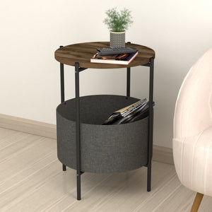 Table d'appoint ronde Hofors avec panier de rangement 60 x 43 cm effet chêne patiné / gris [en.casa]